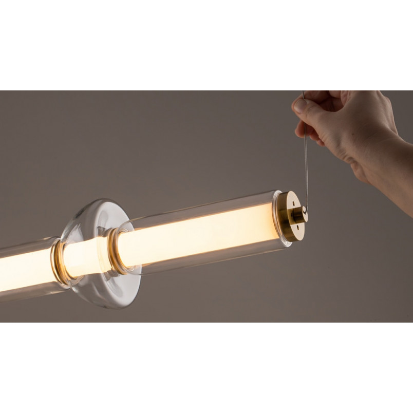 Lampa wisząca szklana podłużna Cosmo LED 98cm przeźroczysto-mosiężna Maytoni