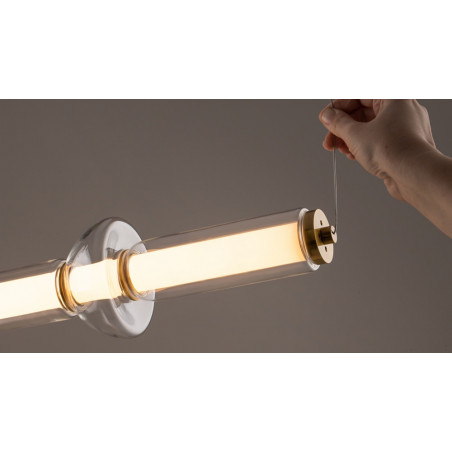 Lampa wisząca szklana podłużna Cosmo LED 98cm przeźroczysto-mosiężna Maytoni
