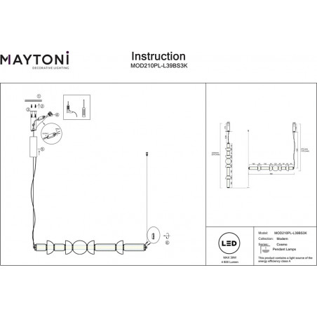 Lampa wisząca szklana podłużna Cosmo LED 98cm przeźroczysto-mosiężna Maytoni