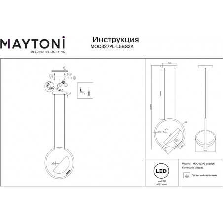 Lampa wisząca szklana na okręgu Lunare LED 32cm przeźroczysto-mosiężna Maytoni