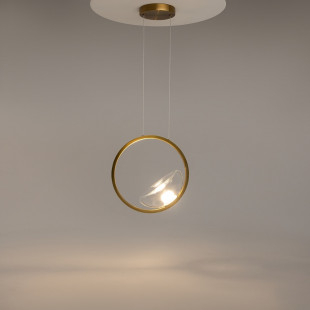 Lampa wisząca szklana na okręgu Lunare LED 32cm przeźroczysto-mosiężna Maytoni