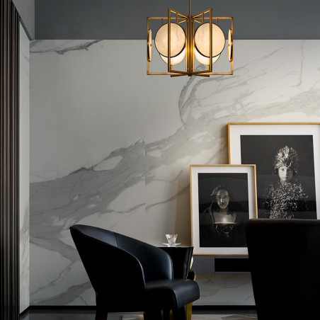 Lampa wisząca vintage Marmo 51,7cm alabaster / mosiądz Maytoni