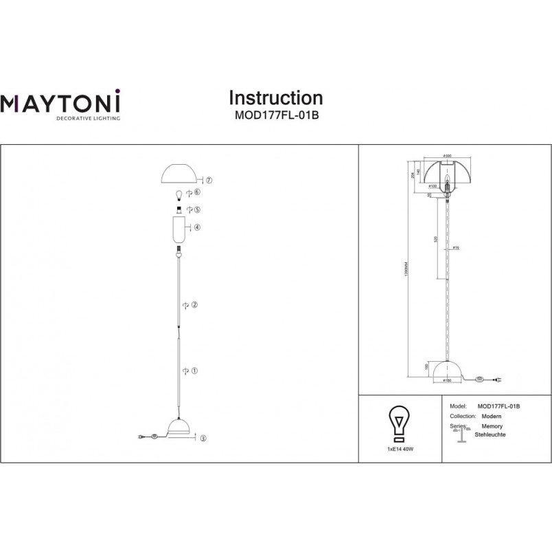 Lampa podłogowa szklana designerska Memory przeźroczysty / czarny Maytoni