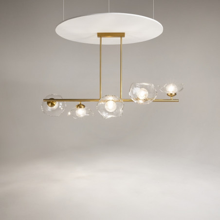 Lampa wisząca szklana podłużna Miracle V 110cm przeźroczysty / mosiężny Maytoni