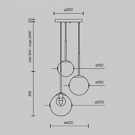 Lampa wisząca 3 szklane kule Basic Form 40cm przeźroczysto-złota Maytoni