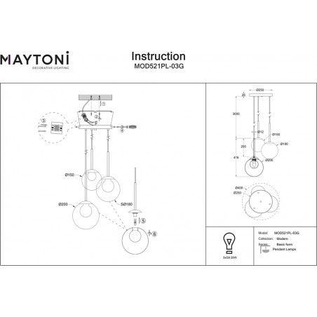 Lampa wisząca 3 szklane kule Basic Form 40cm przeźroczysto-złota Maytoni