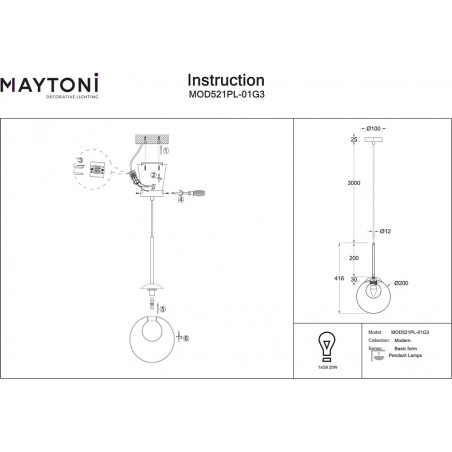 Lampa wisząca szklana kula Basic Form 20cm przeźroczysto-złota Maytoni