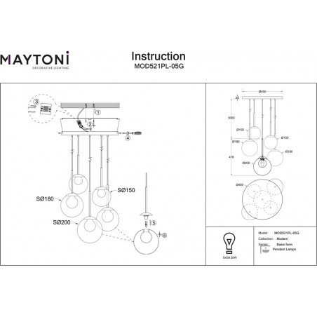 Lampa wisząca 5 szklanych kul Basic Form 45cm przeźroczysto-złota Maytoni