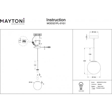Lampa wisząca szklana kula Basic Form 15cm biało-złota Maytoni