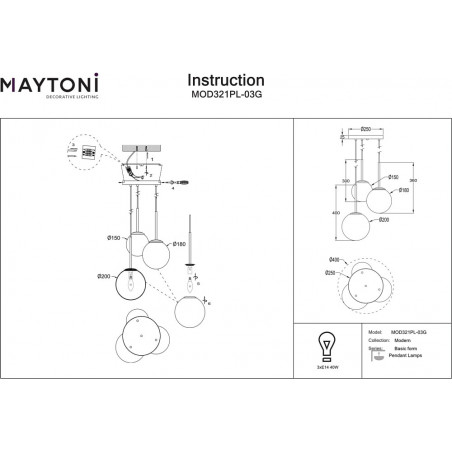 Lampa wisząca 3 szklane kule Basic Form 40cm biała Maytoni