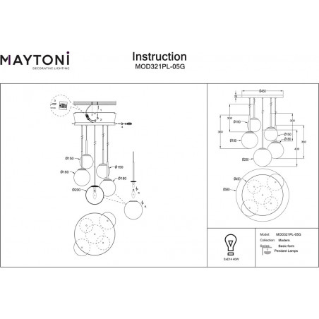 Lampa wisząca 5 szklanych kul Basic Form 58cm biała Maytoni