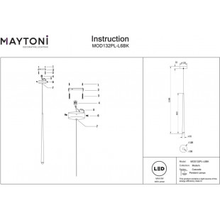 Lampa wisząca Cascade LED 3,5cm H82,5cm czarna Maytoni