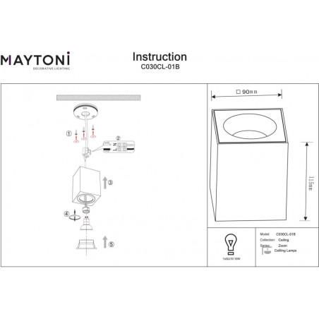 Lampa spot do łazienki Zoom GU10 9x9cm czarna Maytoni