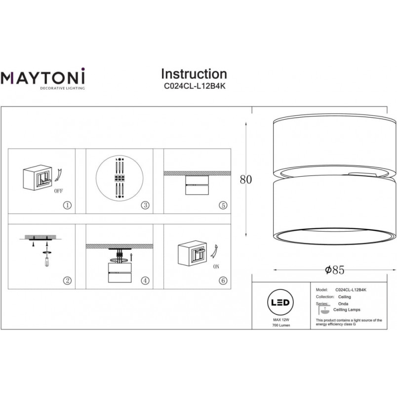 Reflektor kierunkowy Onda LED 4000K 8,5cm czarny Maytoni