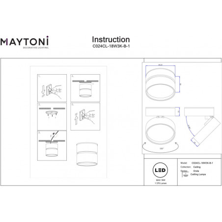 Reflektor kierunkowy Onda LED 3000K 12cm czarny Maytoni
