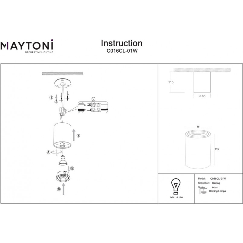Lampa spot tuba Atom 8,5cm biała Maytoni