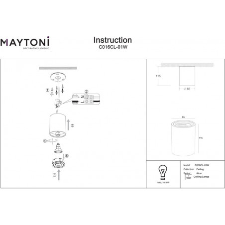 Lampa spot tuba Atom 8,5cm biała Maytoni
