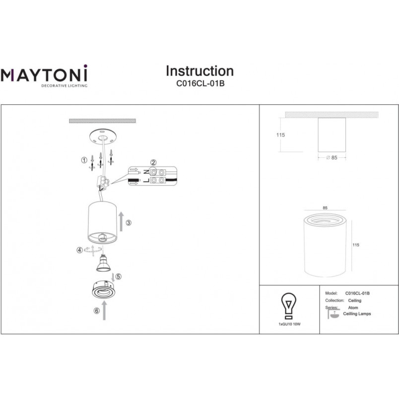 Lampa spot tuba Atom 8,5cm czarna Maytoni