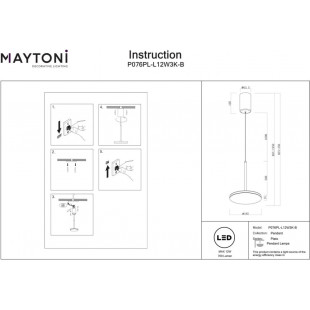 Lampa wisząca z płaskim kloszem Plato LED 3000K 18,5cm czarna Maytoni