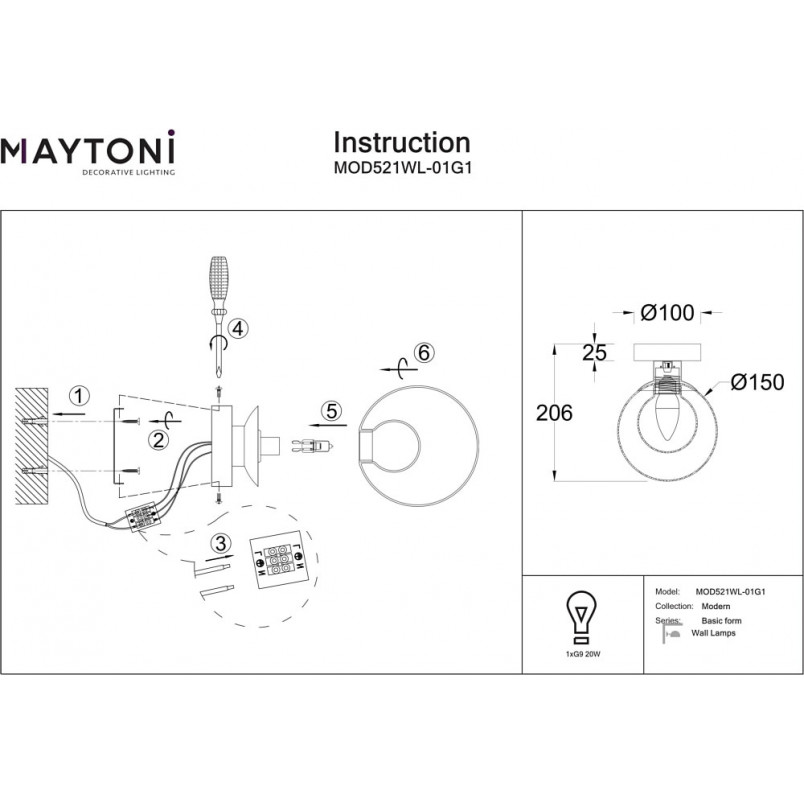 Kinkiet szklana kla Basic Form 15cm przeźroczysto-złoty Maytoni