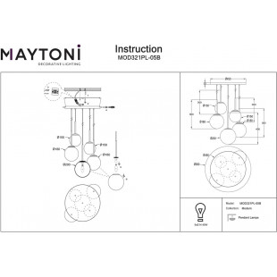 Lampa wisząca 5 szklanych kul Basic Form 45cm biało-czarna Maytoni