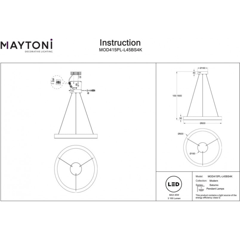 Lampa wisząca okrąg Saturno LED 60cm mosiężna Maytoni