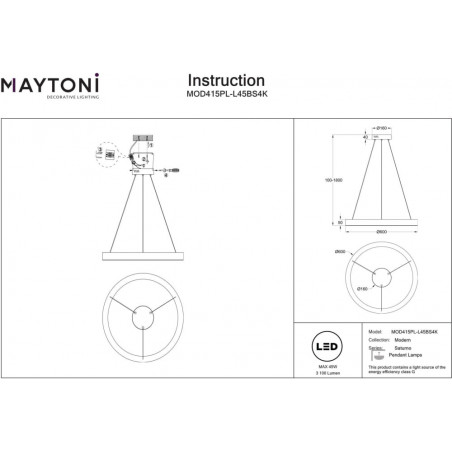 Lampa wisząca okrąg Saturno LED 60cm mosiężna Maytoni