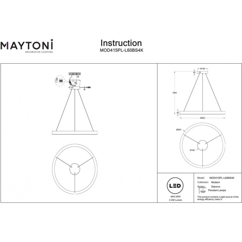 Lampa wisząca okrąg Saturno LED 80cm mosiężna Maytoni