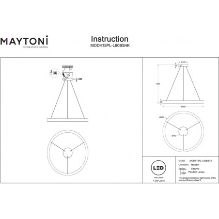Lampa wisząca okrąg Saturno LED 80cm mosiężna Maytoni
