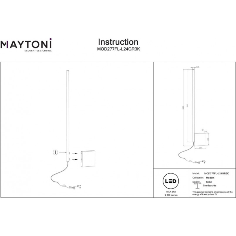 Lampa podłogowa na betonowej podstawie Solid LED 3000K 128,2cm Maytoni
