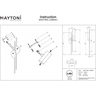 Kinkiet pionowy podwójny Skyline II LED H79cm 4000K czarno-mosiężny Maytoni