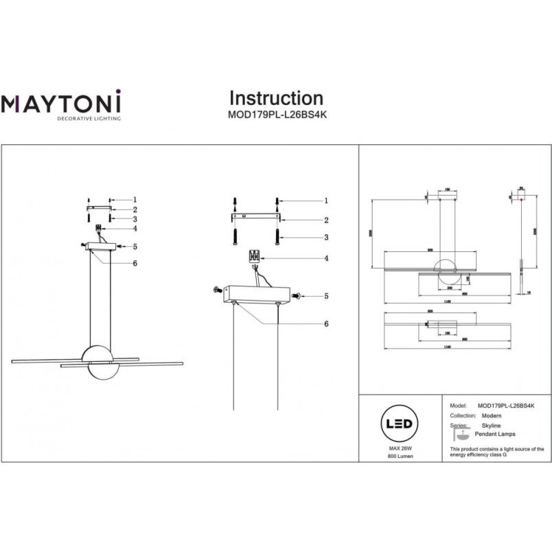 Lampa wisząca podłużna Skyline LED 110cm czarno-mosiężna Maytoni