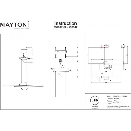 Lampa wisząca podłużna Skyline LED 110cm czarno-mosiężna Maytoni