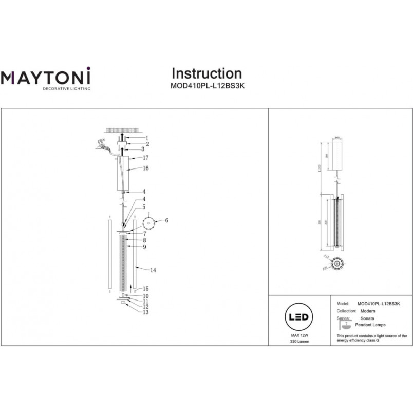 Lampa wisząca modern Sonata LED 8cm mosiężna Maytoni