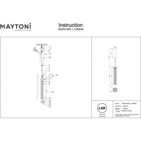 Lampa wisząca modern Sonata LED 8cm mosiężna Maytoni