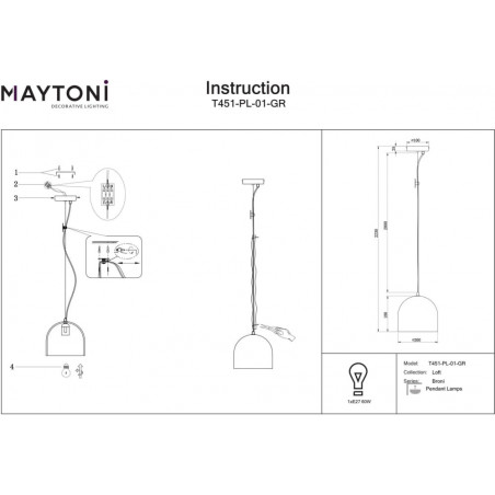 Lampa wisząca betonowa Broni 20cm szara Maytoni