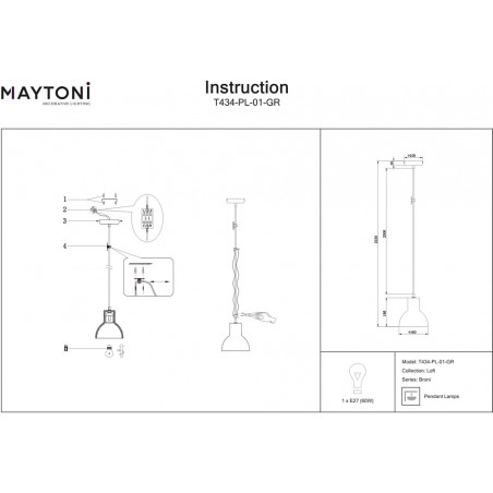 Lampa wisząca betonowa Broni 16cm szara Maytoni