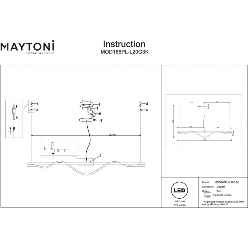 Lampa wisząca nowoczesna Tau LED 3000K 180cm złota Maytoni