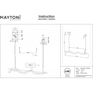 Lampa wisząca nowoczesna z reflektorkami Tau LED 3000K 140cm czarno-złota Maytoni