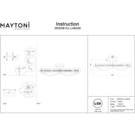 Plafon szklane kule glamour Tessara LED 80cm biało-złoty Maytoni