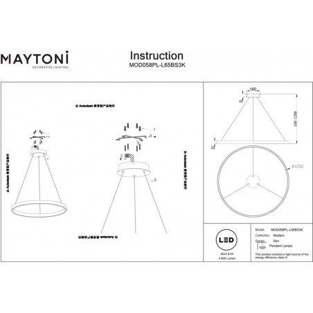 Lampa wisząca okrągła nowoczesna Rim LED 3000K 120cm mosiężna Maytoni