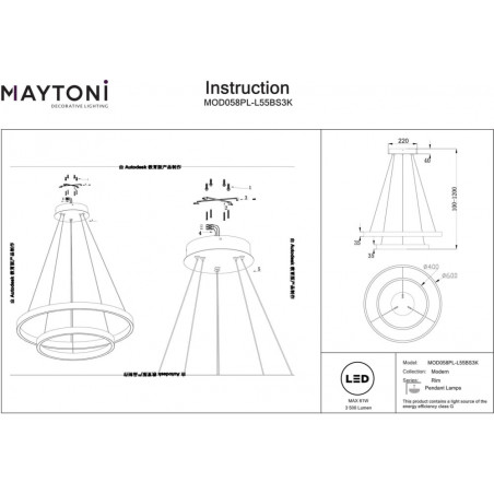 Lampa wisząca okrągła nowoczesna Rim LED 3000K II 60cm mosiężna Maytoni