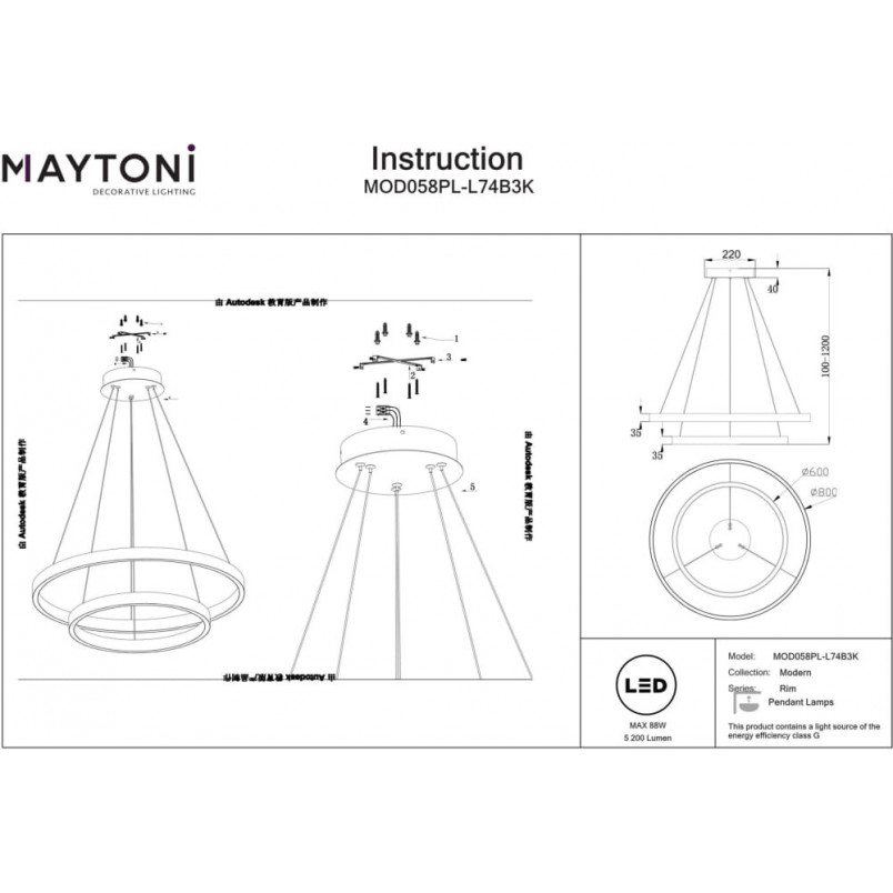 Lampa wisząca okrągła nowoczesna Rim LED 3000K II 80cm czarna Maytoni