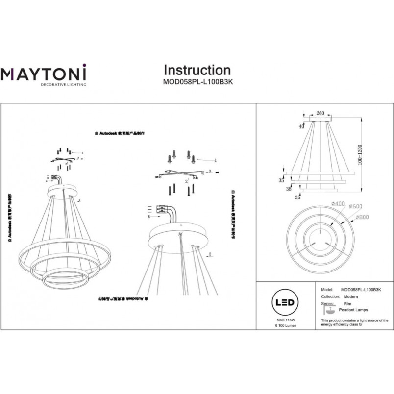 Lampa wisząca okrągła nowoczesna Rim LED 3000K III 80cm czarna Maytoni