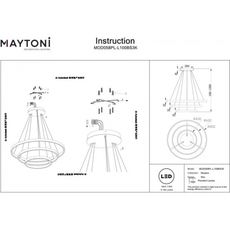 Lampa wisząca okrągła nowoczesna Rim LED 3000K III 80cm mosiężna Maytoni