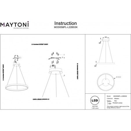 Lampa wisząca okrągła nowoczesna Rim LED 3000K 40cm mosiężna Maytoni