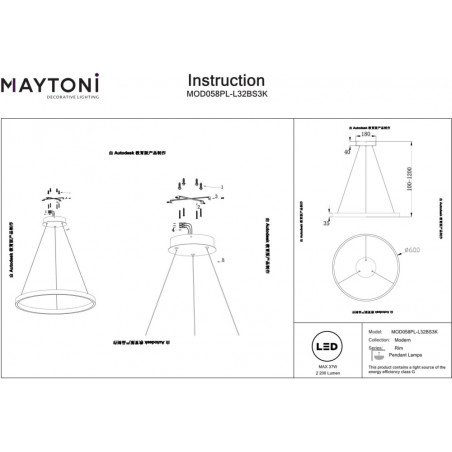 Lampa wisząca okrągła nowoczesna Rim LED 3000K 60cm mosiężna Maytoni