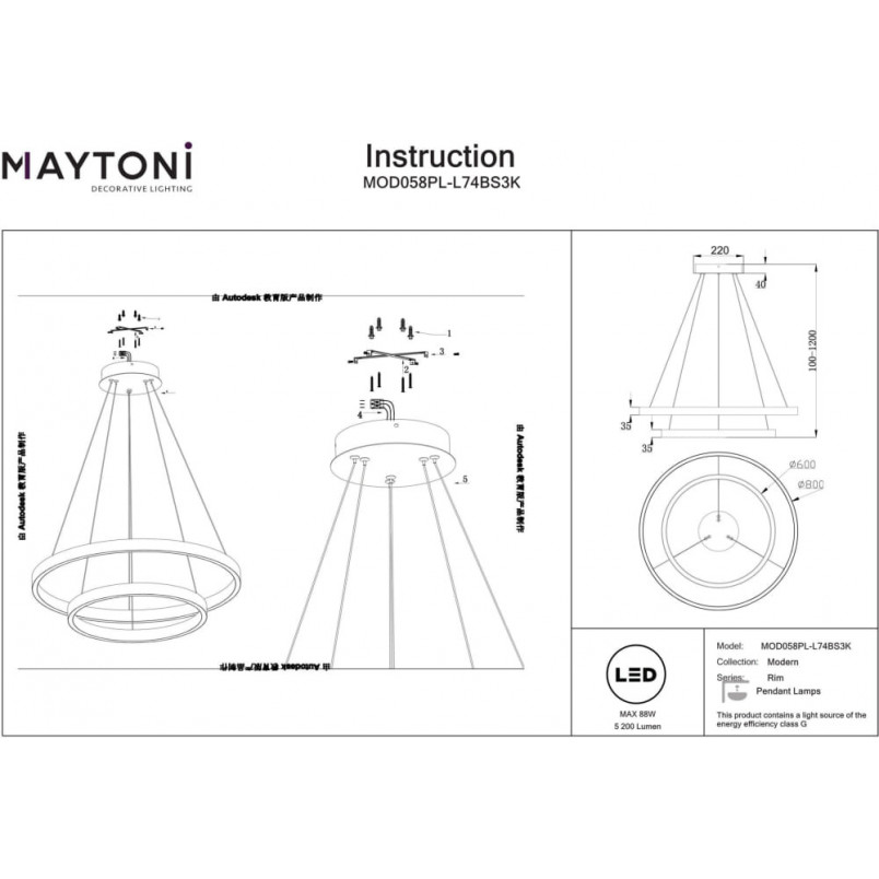 Lampa wisząca okrągła nowoczesna Rim LED 3000K II 80cm mosiężna Maytoni