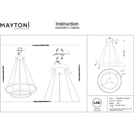 Lampa wisząca okrągła nowoczesna Rim LED 3000K II 80cm mosiężna Maytoni