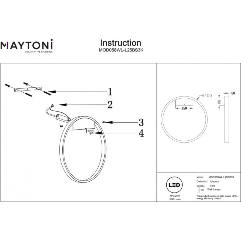 Kinkiet okrągły nowoczesny Rim LED 3000K 40cm mosiężny Maytoni